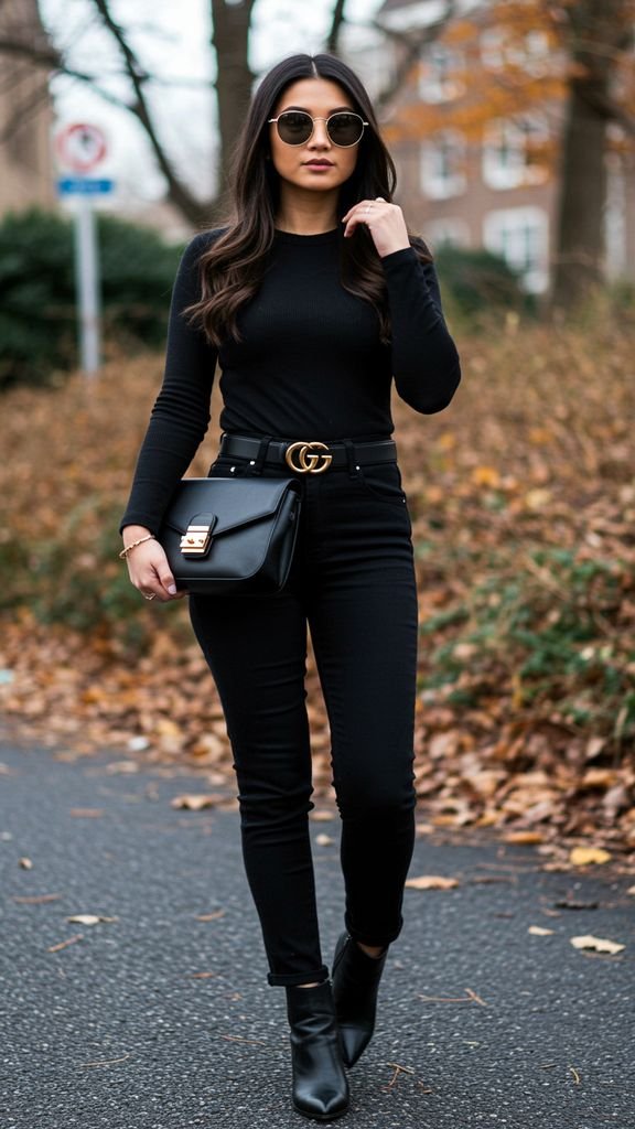 Add drama to your fall outfit with statement sleeves, paired with a fitted top, high-waisted black j